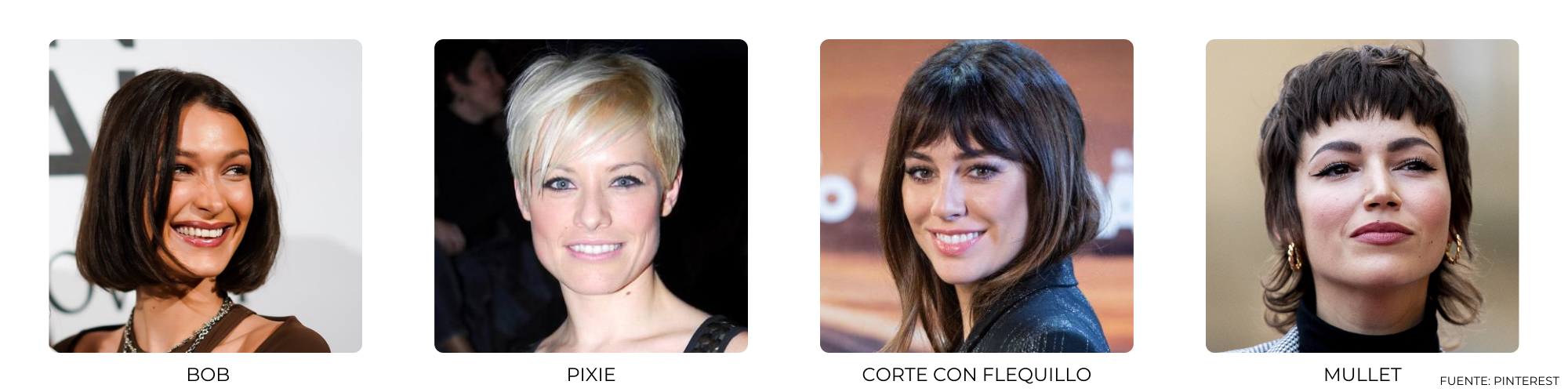 Fotos de diferentes cortes de pelo recomendados para mujeres con calvicie.